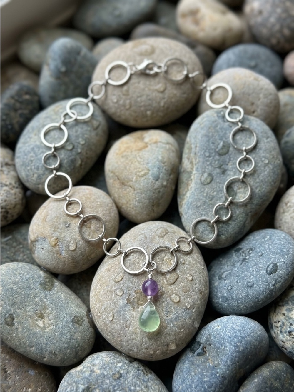 Sterling Silver and Flourite Teardrop Necklace